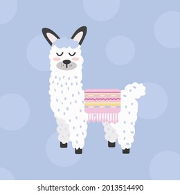 Cute llama or alpaca illustration for nursery design, poster, greeting, birthday card, baby shower design and party decor