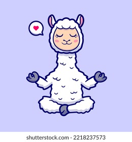 Cute Llama Alpaca Meditation Yoga Cartoon Vector Icon Illustration. Animal Sport Icon Concept Isolated Premium Vector. Flat Cartoon Style
