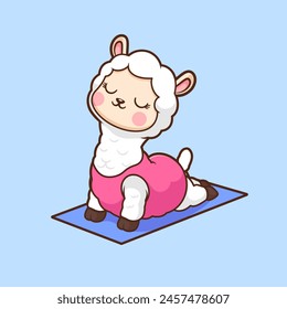 Cute Llama Alpaca Meditation Yoga Cartoon Vector Icon Illustration. Animal Sport Icon Concept Isolated Premium Vector. Flat Cartoon Style