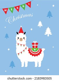 Cute Llama Alpaca Merry Christmas Wallpaper Vector