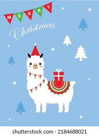 Cute Llama Alpaca Merry Christmas Wallpaper Vector