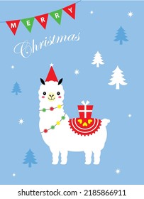 Cute Llama Alpaca Merry Christmas Wallpaper Vector