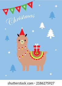 Cute Llama Alpaca Merry Christmas Wallpaper Vector