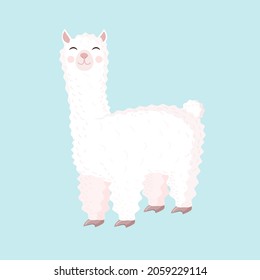 Cute llama or alpaca on a blue background. Vector illustration for baby texture, textile, fabric, poster, greeting card, decor