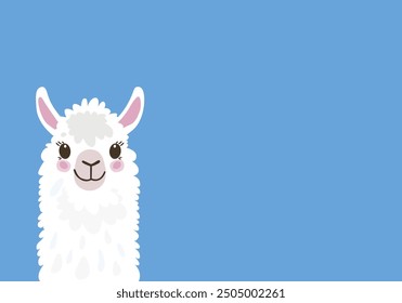 Cute Llama Alpaca on Blue Background