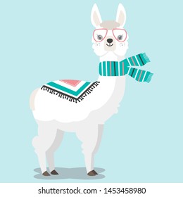 Cute llama and alpaca  on white tone, hand drawn illustrations