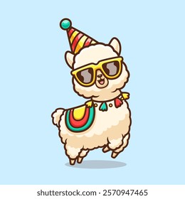 Cute Llama Alpaca Party Cartoon Vector Icon Illustration. 
Animal Holiday Icon Concept Isolated Premium Vector. Flat 
Cartoon Style 