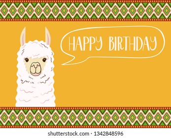 Cute llama, alpaca for poster, greeting, birthday card and party decor. Vector illustration