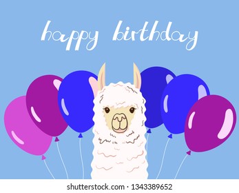 Cute llama, alpaca for poster, greeting, birthday card and party decor. Vector illustration
