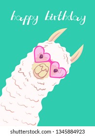 Cute llama, alpaca for poster, greeting, birthday card and party decor. Vector illustration
