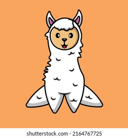 Cute Llama Alpaca Sitting Cartoon Vector Icon Illustration. Animal Icon Concept Isolated Premium Vector