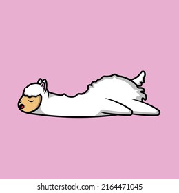 Cute Llama Alpaca Sleeping Cartoon Vector Icon Illustration. Animal Icon Concept Isolated Premium Vector