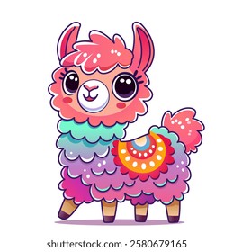 Cute llama alpaca with smile in cartoon style for children's print. vector illustration on white background