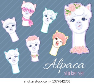 Cute llama alpaca sticker set