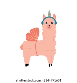 Cute llama alpaca unicorn, vector graphic design. Llama character illustration for nursery design, poster, greeting card or logo