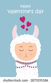 Cute llama, alpaca and valentine's day illustration. Vector eps 8. Be my llamantine card. Lllama greeting card or invitation in trendy style.