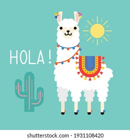 Cute llama alpaca vector graphic design. Llama character illustration for nursery design, poster, greeting, birthday card, baby shower design and party decor