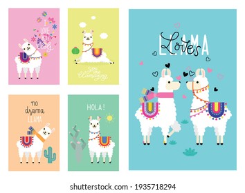 Cute llama alpaca vector graphic design. Llama character illustration for nursery design, poster, greeting, birthday card, baby shower design and party decor