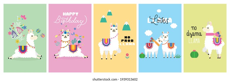 Cute llama alpaca vector graphic design. Llama character illustration for nursery design, poster, greeting, birthday card, baby shower design and party decor