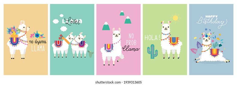 Cute llama alpaca vector graphic design. Llama character illustration for nursery design, poster, greeting, birthday card, baby shower design and party decor