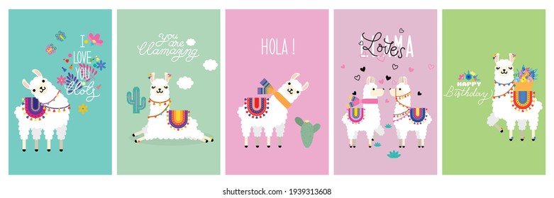 Cute llama alpaca vector graphic design. Llama character illustration for nursery design, poster, greeting, birthday card, baby shower design and party decor