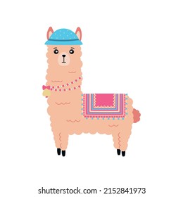 Cute llama alpaca vector graphic design. Llama character illustration for nursery design, poster, greeting card or logo