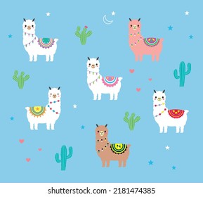 cute llama alpaca vector set