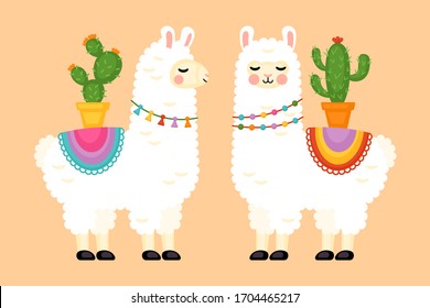 Cute llama animal character design. Vector illustration