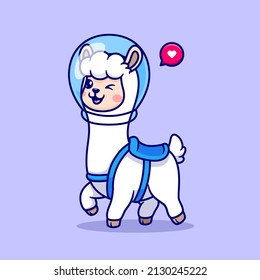 Cute Llama Astronaut Cartoon Vector Icon Illustration. Animal Technology Icon Concept Isolated Premium Vector. Flat Cartoon Style