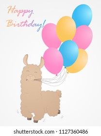 Cute llama with balloon Happy Birthday Vector illustration