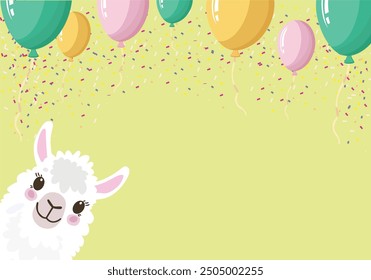 Cute Llama with Balloons on Yellow Background