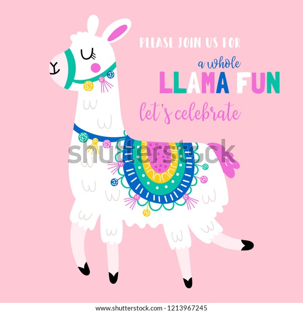 Download Cute Llama Birthday Party Invitation Childish Stock Vector ...