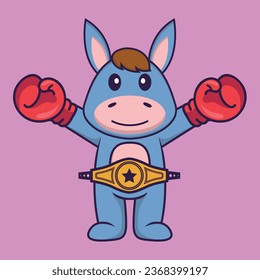 Cute llama in boxer costume with champion belt. Animal cartoon concept isolated. Can used for t-shirt- greeting card- invitation card or mascot.