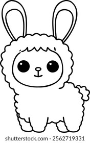 A Cute llama with bunny ears, playful and whimsical character design