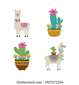 cute llama cactus flowers pot