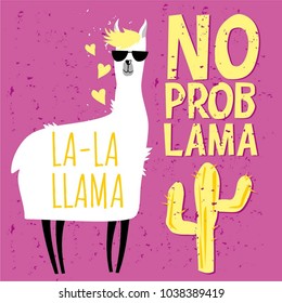 Carta de llama cortada sin cita motivacional. Tarjeta divertida con carácter alpaca.  Ilustración de carros, afiches. camisetas.