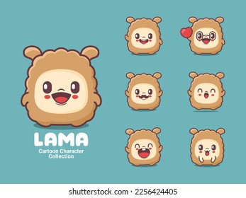 cute llama cartoon. animal vector illustration with different expressions