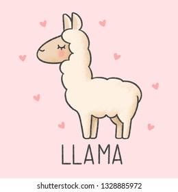Cute llama cartoon hand drawn style