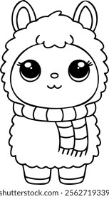 A Cute llama character with cozy scarf and fluffy fur