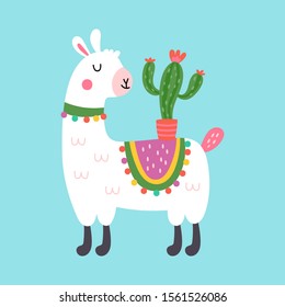 Cute llama character design. Childish print for t-shirt, apparel, cards and nursery decoration. Vector Illustration