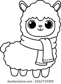 A Cute llama character wearing scarf, perfect for children designs