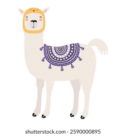 Cute llama in chick hat Easter character illustration. Hand drawn flat style design, isolated vector. Holiday clip art, kids print element, seasonal card, banner, poster