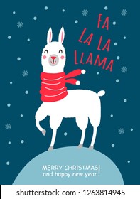 Cute Llama Christmas card vector illustration