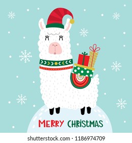 Cute Lama, süßes Weihnachtsdesign, Vektorgrafik