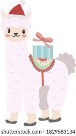 Cute llama christmas icon flat, cartoon style. Vector illustration