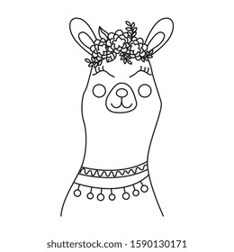 cute llama coloring isolated design. vector illustration