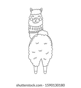 cute llama coloring isolated design. vector illustration