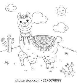 Cute Llama coloring page illustration