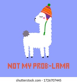 Llama fina con letras costillas. Gracioso personaje plano de caricatura con una cita inspiradora. Hermosa alpaca con sombrero tradicional peruano. Tarjeta de saludo, impresión de camisetas.