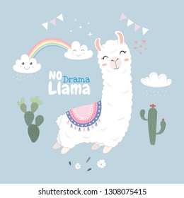 Cute Llama design floating in the sky.